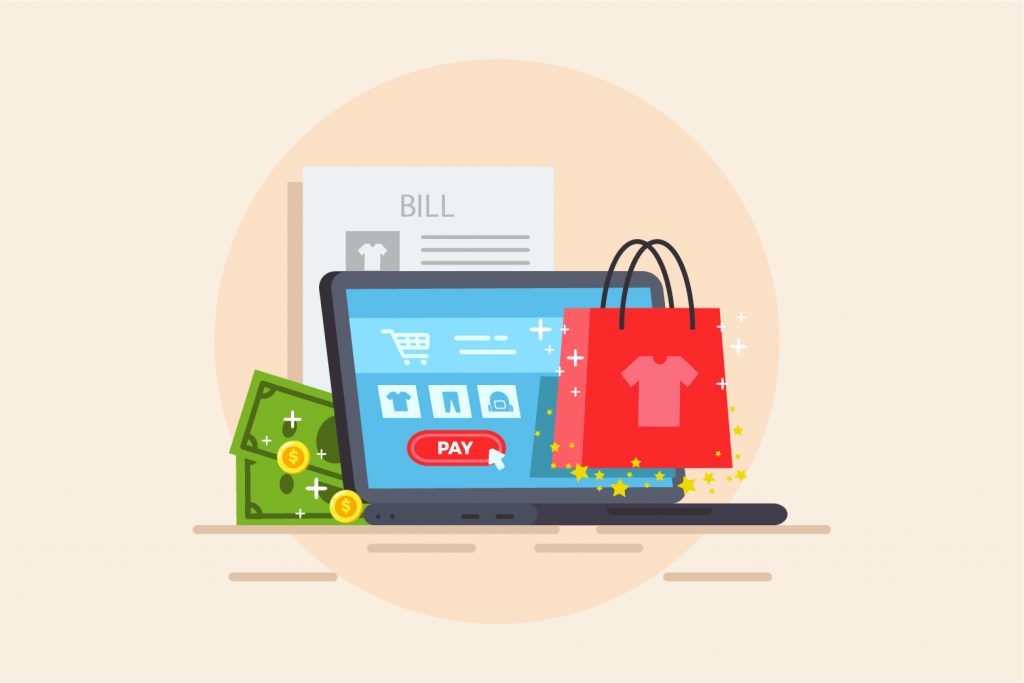 graphics of an ecommerce website and shopping bag